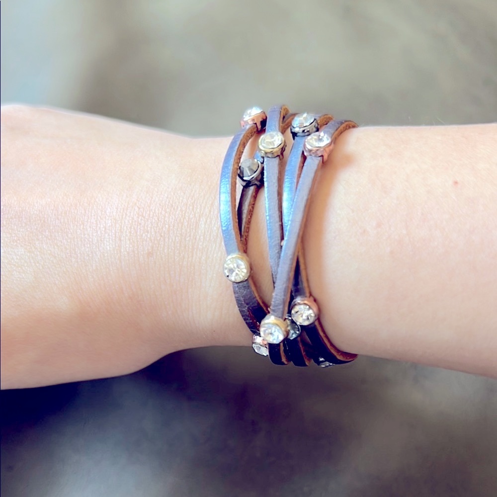 Leather Bracelet with Crystal Accents